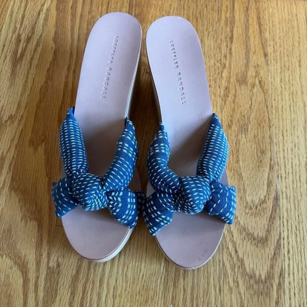 Loeffler Randall Taylor Wedge Sandals Womens blue 7 Knotted‎ Upper EUC